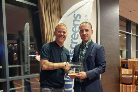 Auto Windscreens Nick Hill receives his runner up trophy from Sean Draycott